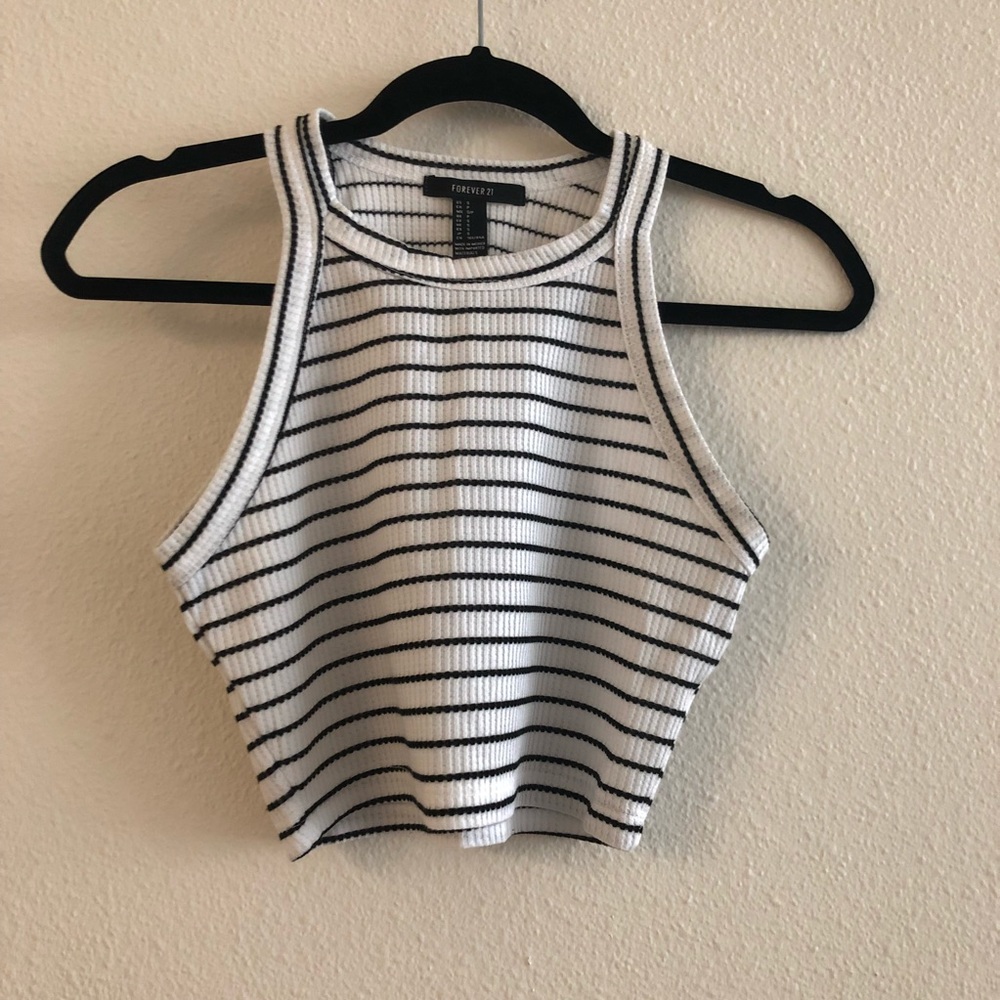 Forever 21 white with navy stripe Cropped Tank Top